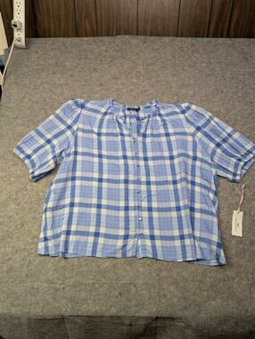 NWT Vineyard Vines Marthas Vineyard 3X Blue Plaid Peasant Button Front Shirt